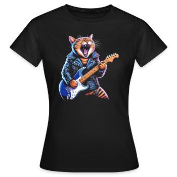 Rock Musik Katze Lustig Humor Geschenkidee - Frauen T-Shirt - Schwarz - Vorne - AI Model Female 172 dark (172cm)