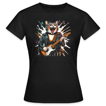 Rock Musik Katze Lustig Humor Geschenkidee - Frauen T-Shirt - Schwarz - Vorne - AI Model Female 172 dark (172cm)