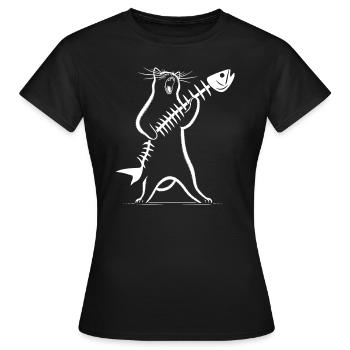 Rock Musik Katze Lustig Humor Geschenkidee - Frauen T-Shirt - Schwarz - Vorne - AI Model Female 172 dark (172cm)