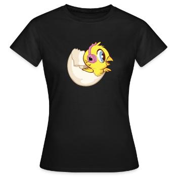 Poussin en coquille d’œuf avec écouteurs et lapin - T-shirt Femme - noir - Devant - AI Model Female 172 dark (172cm)