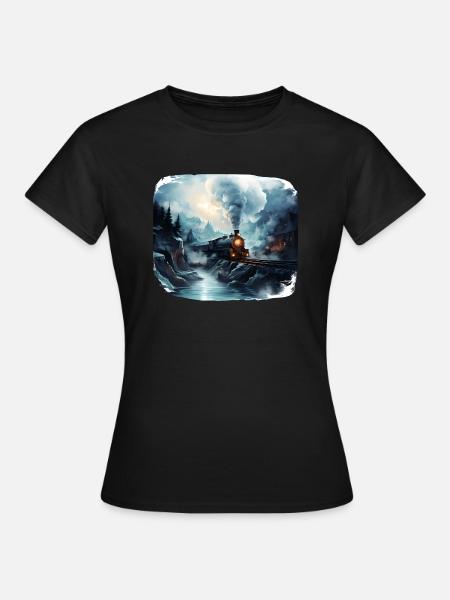 Dampflok - Dame-T-shirt - sort