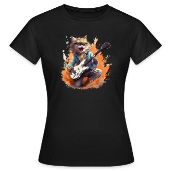 Singender Gitarrenspielender Kater - Frauen T-Shirt - Schwarz - Vorne - AI Model Female 172 dark (172cm)