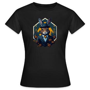 Lapin avec chapeau melon et costume - T-shirt Femme - noir - Devant - AI Model Female 172 dark (172cm)