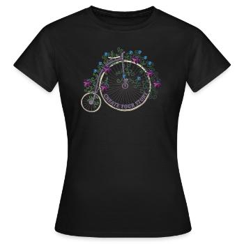 Create your Story 🌸 Retro Fahrrad Blumen Spruch - Frauen T-Shirt - Schwarz - Vorne - AI Model Female 172 dark (172cm)