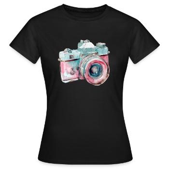 Fotokamera Digitalkamera Spiegelreflexkamera - Frauen T-Shirt - Schwarz - Vorne - AI Model Female 172 dark (172cm)