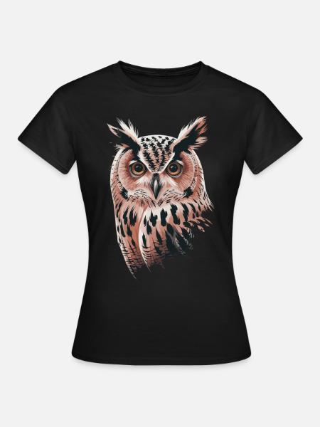 Niedliche Eule Vogel Federn Blumen Muster - Frauen T-Shirt - Schwarz