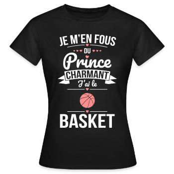 Je m'en fous du prince charmant - J'ai le basket - T-shirt Femme - noir - Devant - AI Model Female 172 dark (172cm)