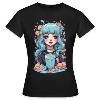 Kawaii Pastel Goth Girl Schleimiges Anime Design - Frauen T-Shirt - Schwarz - Vorne - AI Model Female 172 dark (172cm)