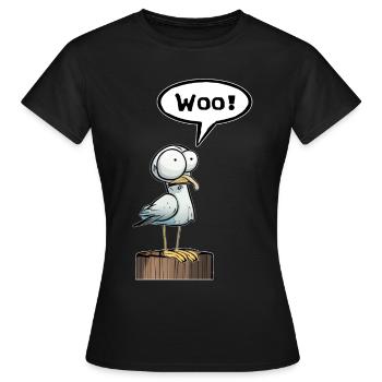 Möwe Sprechblase Woo Wau feiernd - Frauen T-Shirt - Schwarz - Vorne - AI Model Female 172 dark (172cm)