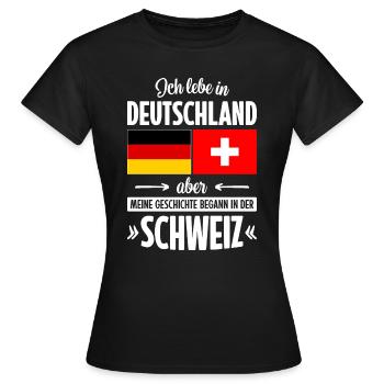 MEINE GESCHICHTE BEGANN IN DER SCHWEIZ - Frauen T-Shirt - Schwarz - Vorne - AI Model Female 172 dark (172cm)
