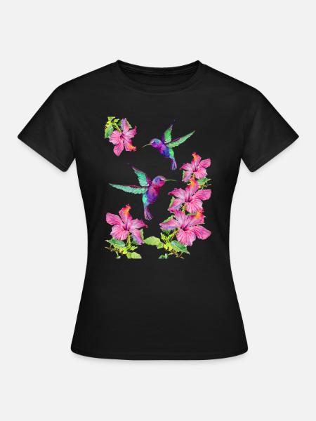 Kolibris flattern zwischen Fuchsien - Frauen T-Shirt - Schwarz