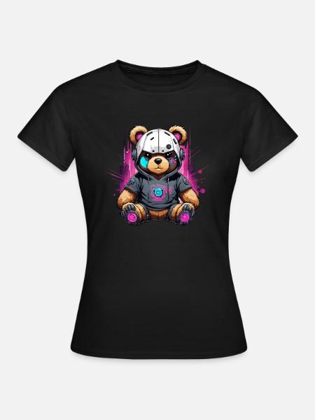 Cyberpunk Teddybär Roboter - Dame-T-shirt - sort