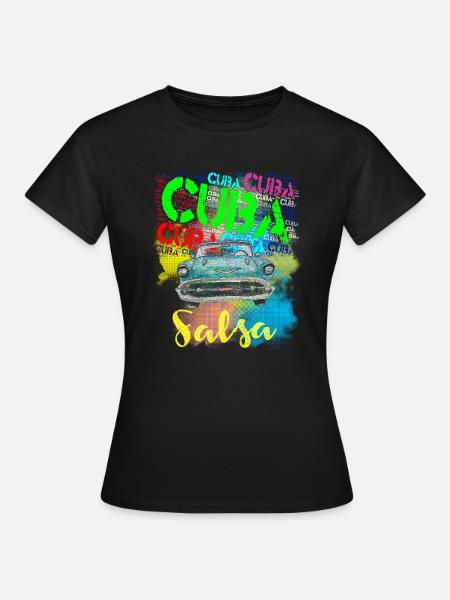 Cuba Salsa Havana Oldtimer Auto - Frauen T-Shirt - Schwarz