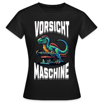 Gym Shirt – Vorsicht Maschine - Frauen T-Shirt - Schwarz - Vorne - AI Model Female 172 dark (172cm)