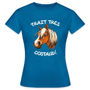 Cheval de trait comtois (texte blanc) - T-shirt Femme - bleu saphir antique chiné - Devant - AI Model Female 172 dark (172cm)
