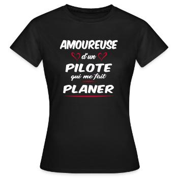Amoureuse d'un Pilote - T-shirt Femme - noir - Devant - AI Model Female 172 dark (172cm)
