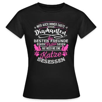 Katze Katzen Hauskatze Kätzchen Kater Diamanten - Frauen T-Shirt - Schwarz - Vorne - AI Model Female 172 dark (172cm)
