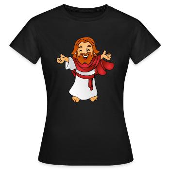 Jesus als Comicfigur Geschenk Geschenkidee - Frauen T-Shirt - Schwarz - Vorne - AI Model Female 172 dark (172cm)