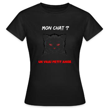 Chat mignon diabolique - T-shirt Femme - noir - Devant - AI Model Female 172 dark (172cm)