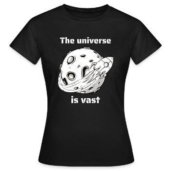 The Universe Is Vast Retro Outer Space Designs - Women's T-Shirt - black - Front - AI Model Female 172 dark (172cm)