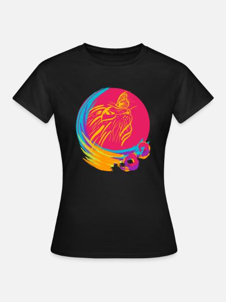 Katze und Schmetterling - Frauen T-Shirt - Schwarz