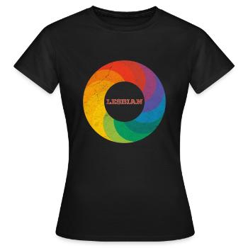 Regenbogen Ring "Lesbian" Rot - Frauen T-Shirt - Schwarz - Vorne - AI Model Female 172 dark (172cm)