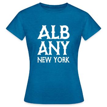 Albany - New York - États-Unis d’Amérique - États-Unis - T-shirt Femme - bleu saphir antique chiné - Devant - AI Model Female 172 dark (172cm)