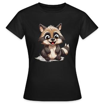 Waschbär Logo Niedlicher Waschbär - Frauen T-Shirt - Schwarz - Vorne - AI Model Female 172 dark (172cm)
