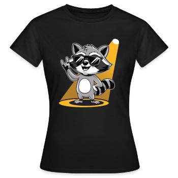 Retro Raccoon Rock Music - Frauen T-Shirt - Schwarz - Vorne - AI Model Female 172 dark (172cm)