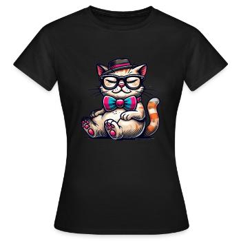stilvolle Katze - Frauen T-Shirt - Schwarz - Vorne - AI Model Female 172 dark (172cm)