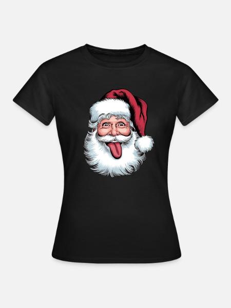 Weihnachtsmann lustig Gesicht Zunge rausstrecken - Frauen T-Shirt - Schwarz