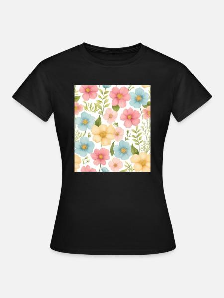 Blumenmuster - Frauen T-Shirt - Schwarz