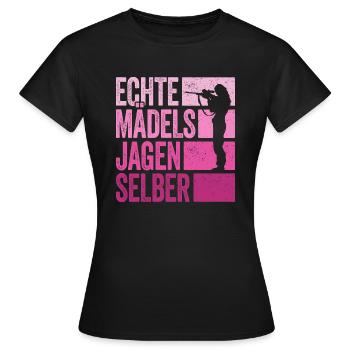 Jagd Jäger Jägerin Echte Mädels Jagen Selber - Frauen T-Shirt - Schwarz - Vorne - AI Model Female 172 dark (172cm)