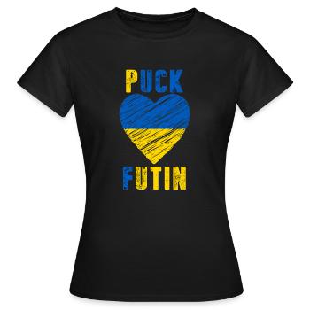 FK Poutine, Puck Futin, Stand avec l’Ukraine, Anti Guerre - T-shirt Femme - noir - Devant - AI Model Female 172 dark (172cm)