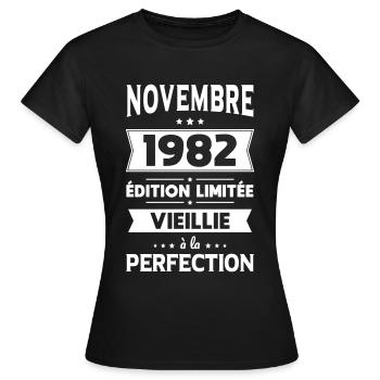 Anniversaire 40 ans - Novembre 1982 Perfection - T-shirt Femme - noir - Devant - AI Model Female 172 dark (172cm)