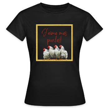 J'aime mes poules - Design Thème Poule - T-shirt Femme - noir - Devant - AI Model Female 172 dark (172cm)