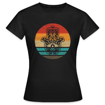 Hamsa Hand der Fatima Retro Style Vintage - Frauen T-Shirt - Schwarz - Vorne - AI Model Female 172 dark (172cm)
