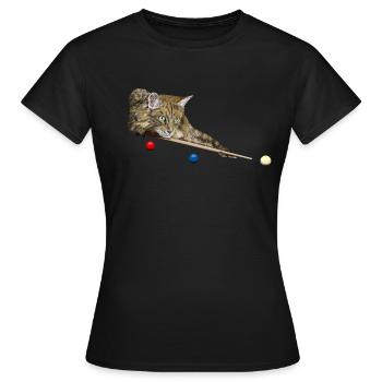 POOL UND SNOOKER CAT, 8 BALL, 9 BALL - KATZE SPIELEN - Frauen T-Shirt - Schwarz - Vorne - AI Model Female 172 dark (172cm)