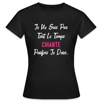 Je suis pas tout le temps chiante parfois je dors - T-shirt Femme - noir - Devant - AI Model Female 172 dark (172cm)