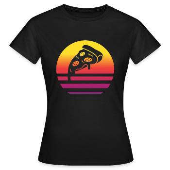 Pizza Stück Retro Style Vintage - Frauen T-Shirt - Schwarz - Vorne - AI Model Female 172 dark (172cm)