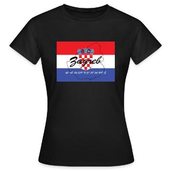 Zagreb - Hauptstadt mit GPS & Flagge - Frauen T-Shirt - Schwarz - Vorne - AI Model Female 172 dark (172cm)