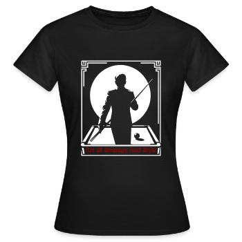 Billiardplayer holding a billiard cue in front of - Women's T-Shirt - black - Front - AI Model Female 172 dark (172cm)