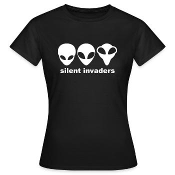 Les extraterrestres gris sont des envahisseurs silencieux. - T-shirt Femme - noir - Devant - AI Model Female 172 dark (172cm)