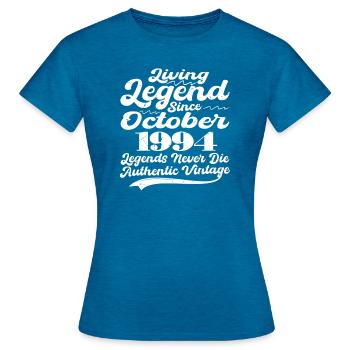 Es war einmal eine Legende. oktober 1994 Geburts - Frauen T-Shirt - Antikblaues Saphir meliert - Vorne - AI Model Female 172 dark (172cm)