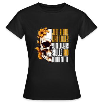 Girl Who Loves Sunflowers Skull's And Death Metal - Women's T-Shirt - black - Front - AI Model Female 172 dark (172cm)