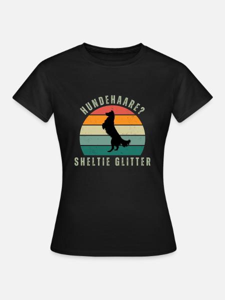 Sheltie Glitter Retro Sunset - Frauen T-Shirt - Schwarz