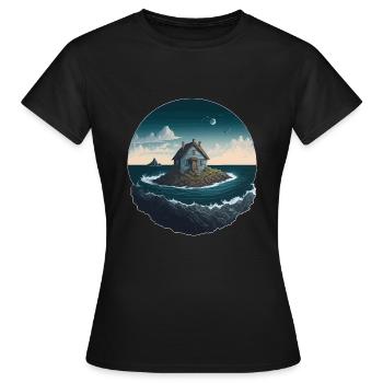 Lonely house on a seaside island - Women's T-Shirt - black - Front - AI Model Female 172 dark (172cm)