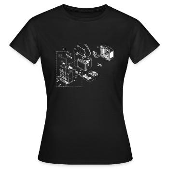 Retro TV weiss technische zeichnung Illustration - Frauen T-Shirt - Schwarz - Vorne - AI Model Female 172 dark (172cm)