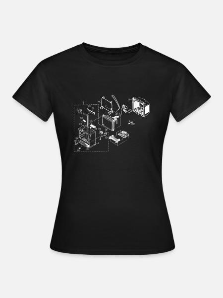 Retro TV weiss technische zeichnung Illustration - Frauen T-Shirt - Schwarz