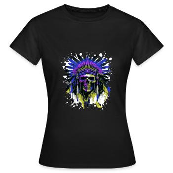 Apache Crâne Indien Coloré - T-shirt Femme - noir - Devant - AI Model Female 172 dark (172cm)